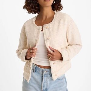 Fringe Tweed  Novelty Button Cropped Jacket. Size S